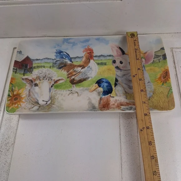 Pier 1 Imports Farm Animals Platter Rectangular Pig/Lamb/Duck/Chicken - Picture 6 of 9